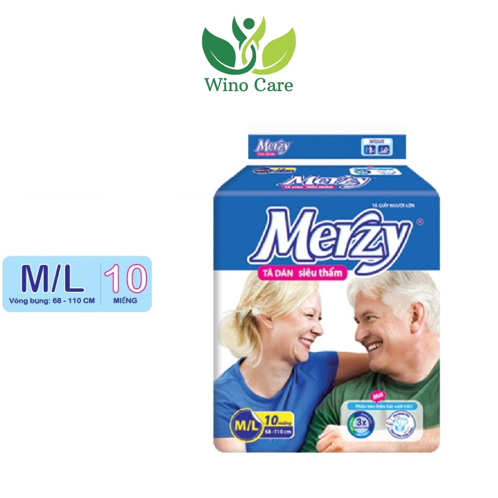 Bỉm Merzy người già siêu thấm, Bỉm người lớn siêu khô thoáng dễ thấm hút mỏng nhẹ Wino Care Official
