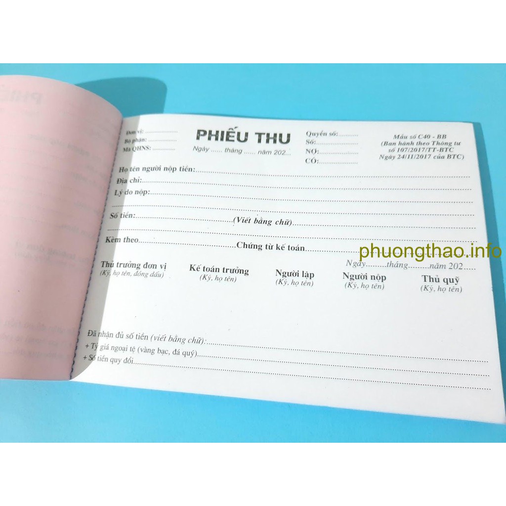 Phiếu thu, Phiếu chi: 2 liên, 3 liên - Giấy Carbon đẹp ( A5/100 tờ )