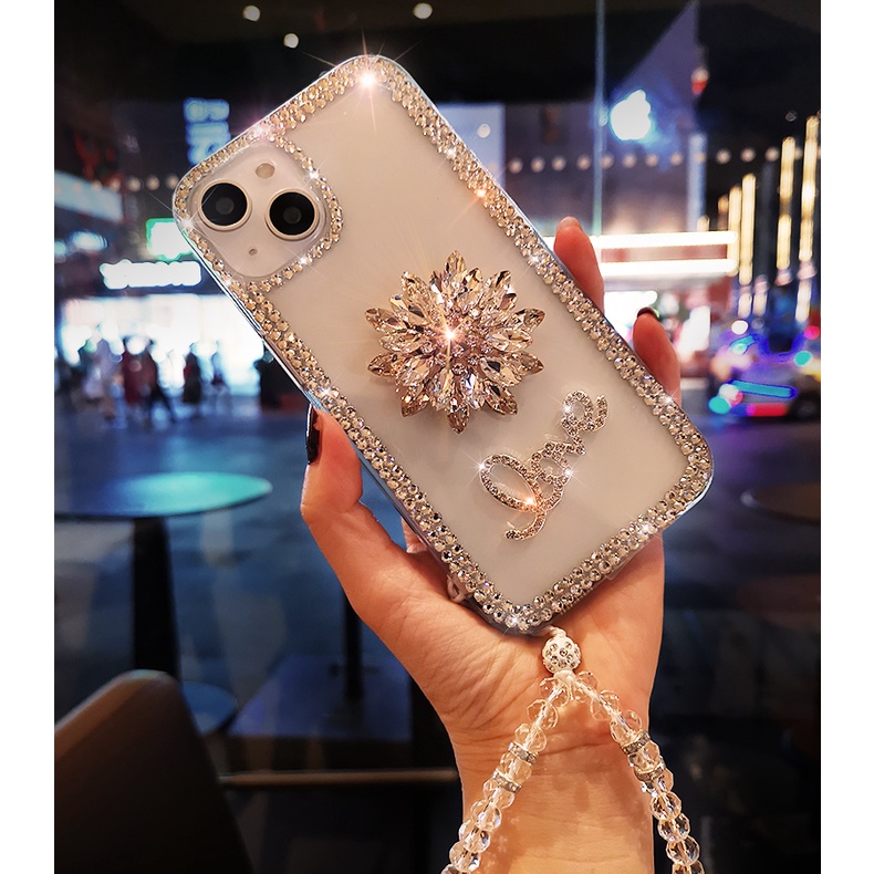 Ốp Điện Thoại tpu Trong Suốt Họa Tiết Hoa Đính Đá Lấp Lánh Cho iphone 15 11 12 13 14 pro max 7 8 plus x xr xs max