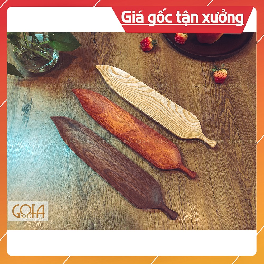 Khay gỗ decor trang trí hình lá lúa, làm từ gỗ tự nhiên cao cấp gỗ óc chó, tần bì, gõ đỏ - GOFA GK007