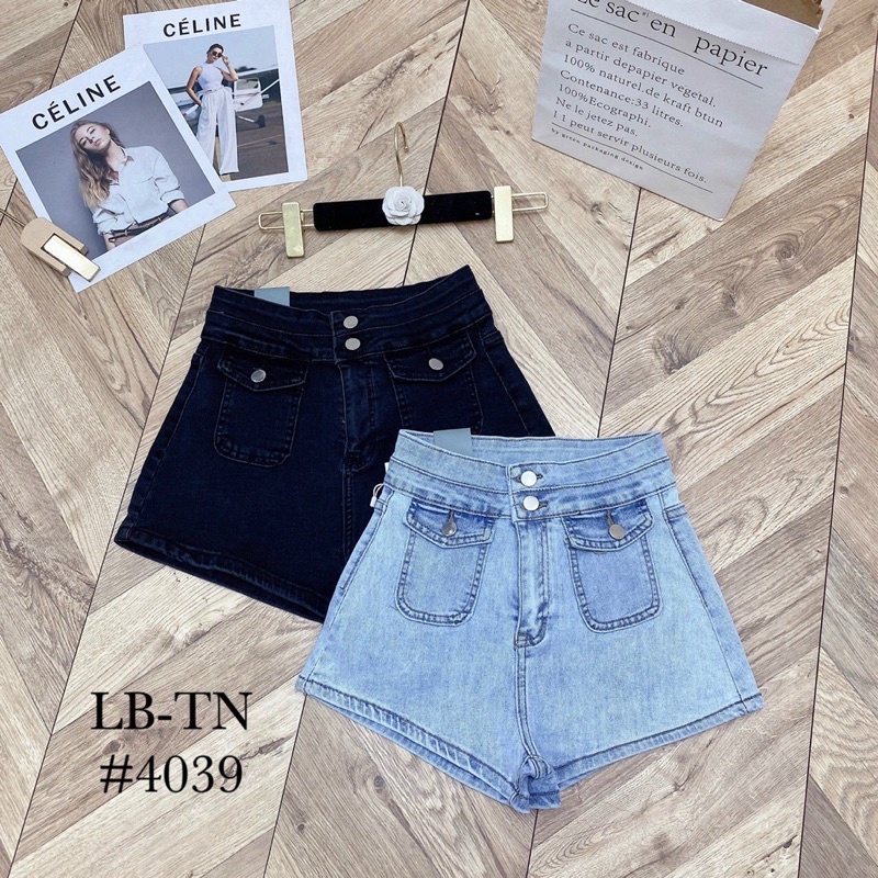 Quần short jean cạp cao túi nắp
