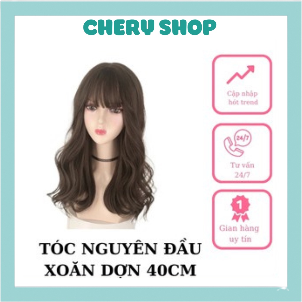 Tóc giả nữ đẹp nguyên đầu xoăn dợn sóng kiểu Hàn dài 40cm tặng kèm lưới trùm mã BHT0304