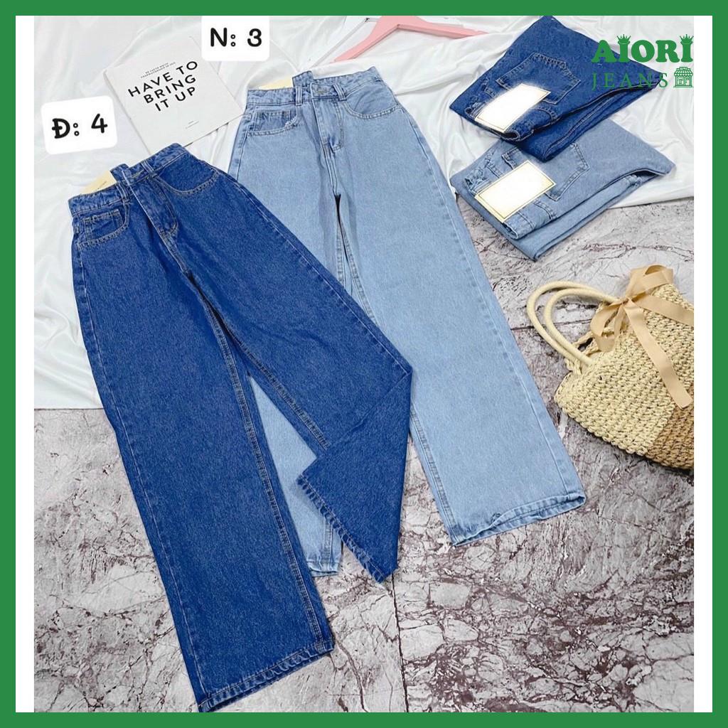 Quần Jeans Nữ, Quần Bò Nữ Aiori Ống Rộng Cạp Cao Trơn Kiểu Bò Suông Phong Cách Thời Trang Hàn Quốc Ulzzang_Mã 004