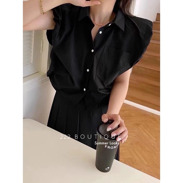 Áo dáng croptop sơ mi Miu Yi Z002