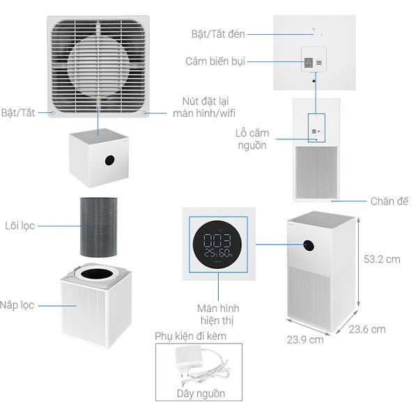 Máy lọc không khí Xiaomi Mi Air Purifier 4 Lite, 3H , 3C khử mùi, diệt khuẩn - Hàng chính hãng Mới 2022