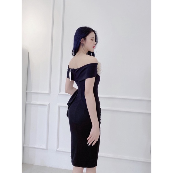 Đầm trắng trễ vai thắt nơ hoa đi chơi, dự tiệc body ôm dáng dài | BigBuy360 - bigbuy360.vn