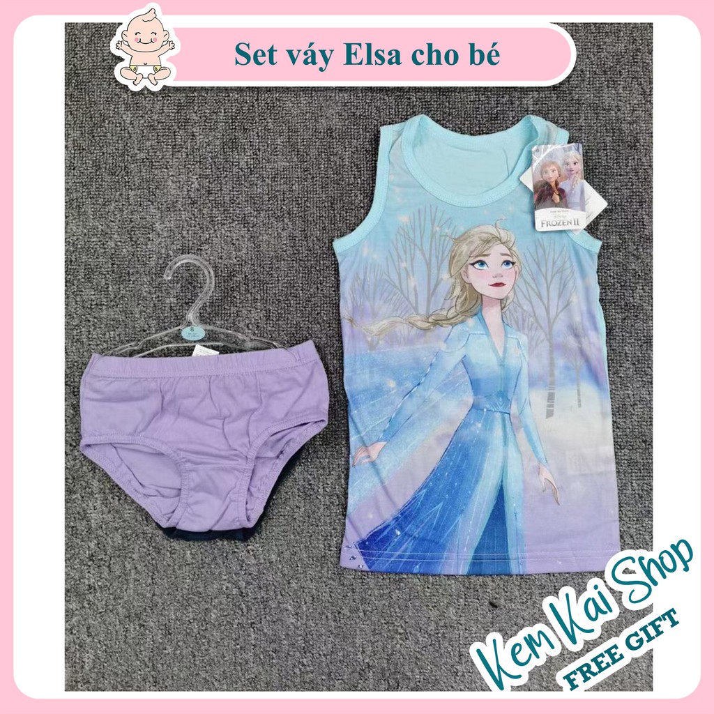 Set váy Elsa kèm 2 quần chip cho bé gái