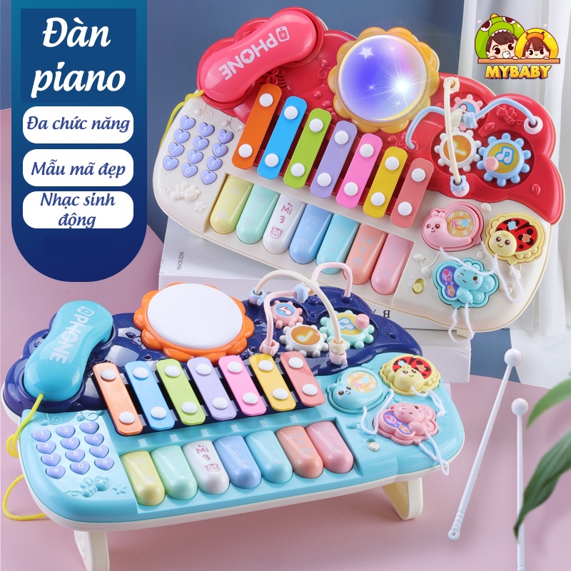 Đàn Piano Cho Bé Thông Minh Đa Năng, Có Đèn Nhạc, Điện Thoại, Trống, Vòng Xoay, Kích Thích Trí Thông Minh, Mybaby