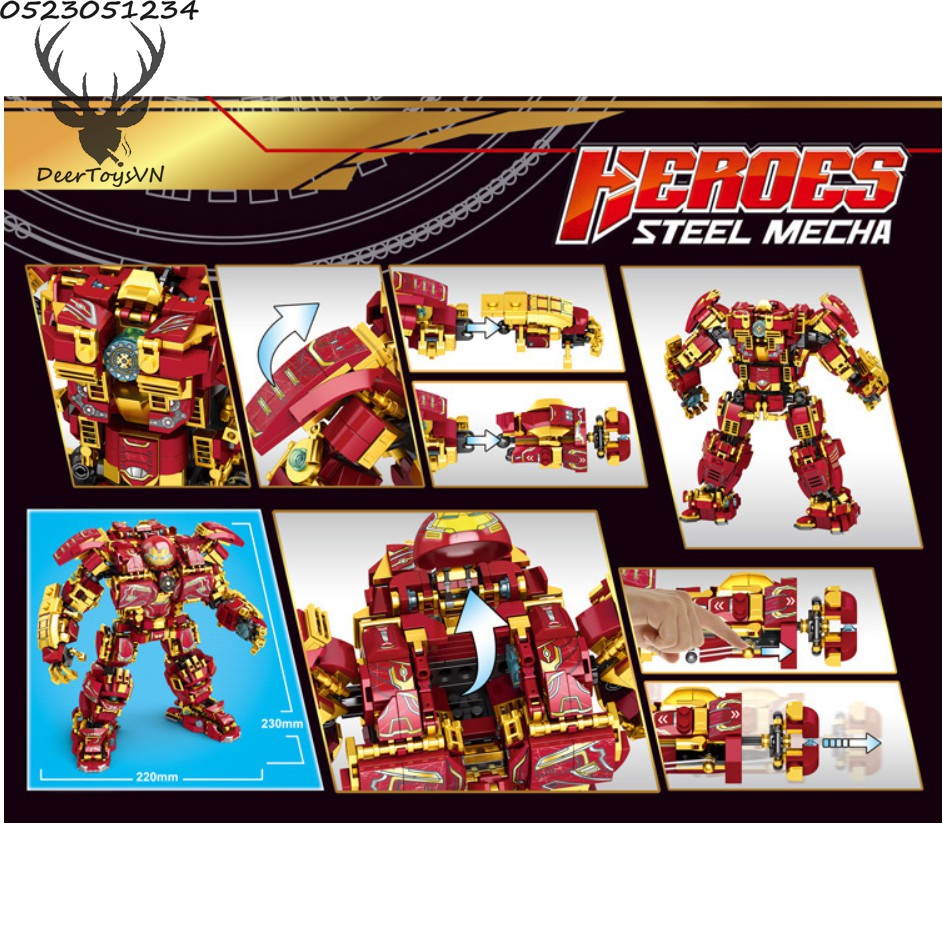 [1450 CT - Hộp Giấy] Bộ Đồ Chơi Lắp Ráp Xếp Hình Mô Hình Lego Người Sắt, Lego Iron Man Hulkbuster, Marvel – SIÊU TO