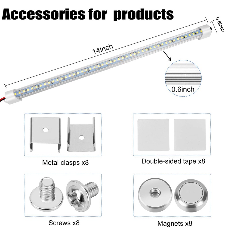 Dây Đèn LED 48 Bóng 12V Ánh Sáng Trắng 6500K Có Công Tắc Và Nam Châm Trang Trí Nội Thất Xe Hơi Van RV Với Phích Cắm US