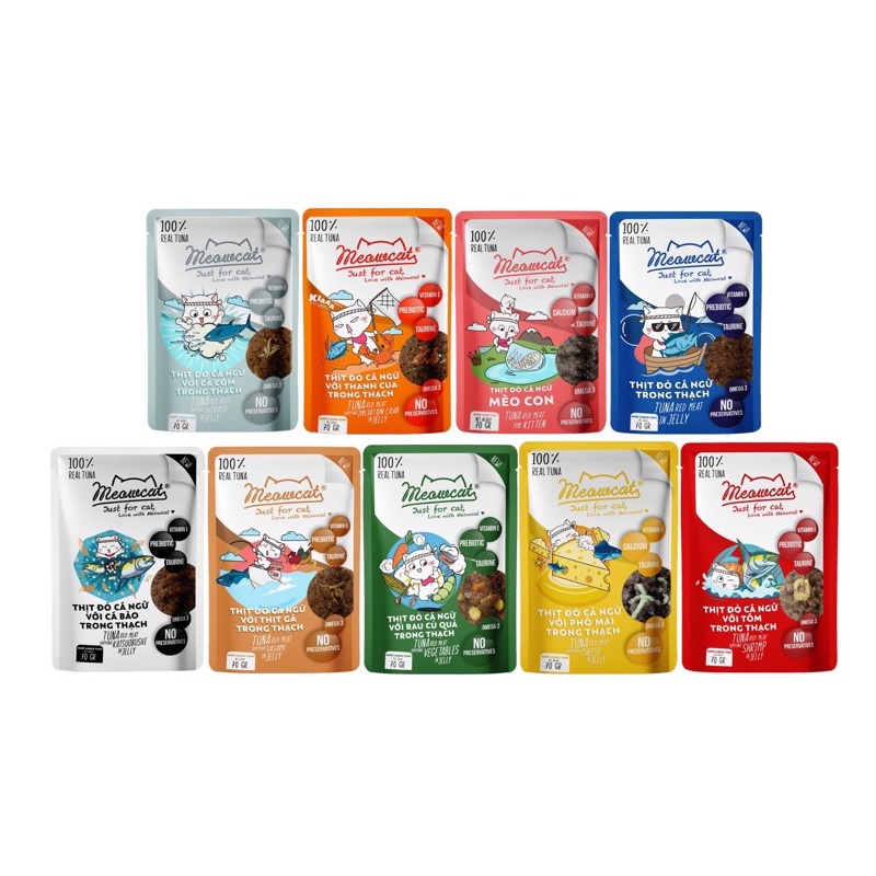 Pate MEOWCAT gói 70g, Thức ăn ướt, Pate dinh dưỡng cho mèo 1 Thùng 48 gói - Nàng Meow