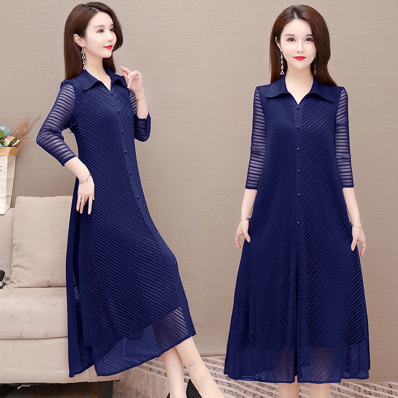 Đầm Dài Qua Gối Dáng Rộng Mỏng Thời Trang Mùa Hè 2021 Kích Thước Lớn Thời Trang Mùa Hè Mới Cho Phụ Nữ Trung Niên