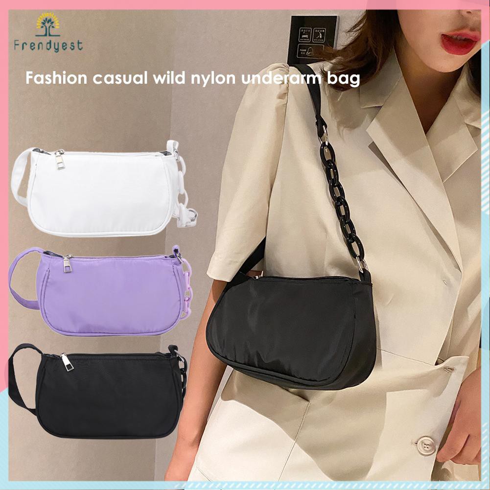 Túi Đeo Vai Chất Liệu Nylon Màu Trơn Phối Dây Kéo Và Dây Xích Thời Trang Cho Nữ | BigBuy360 - bigbuy360.vn