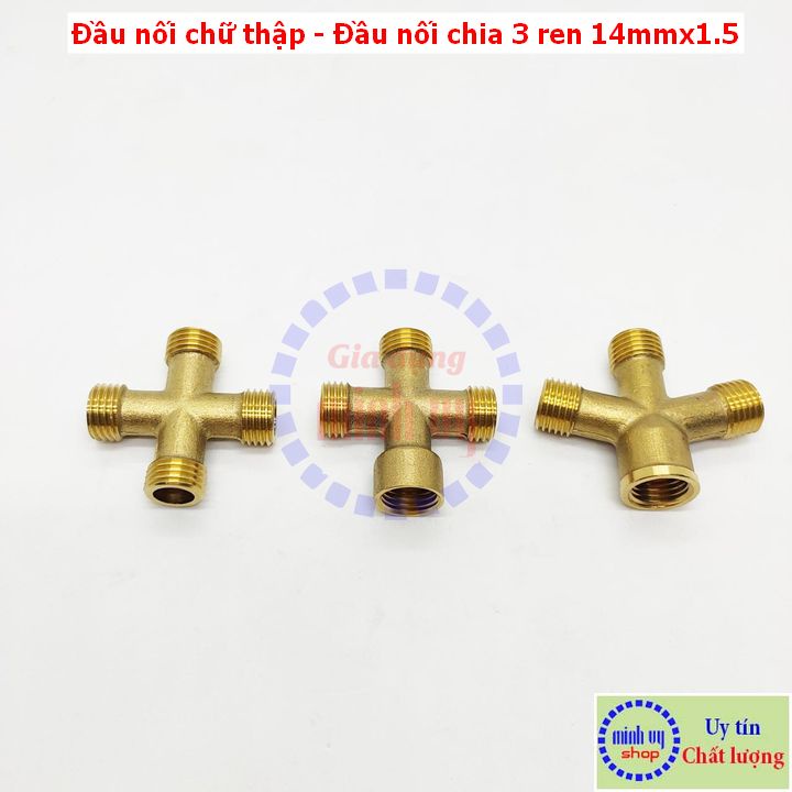 Đầu nối chữ thập -Đầu nối chia 3 ren 14mm dùng cho máy rửa xe / phun thuo.c M14x1.5