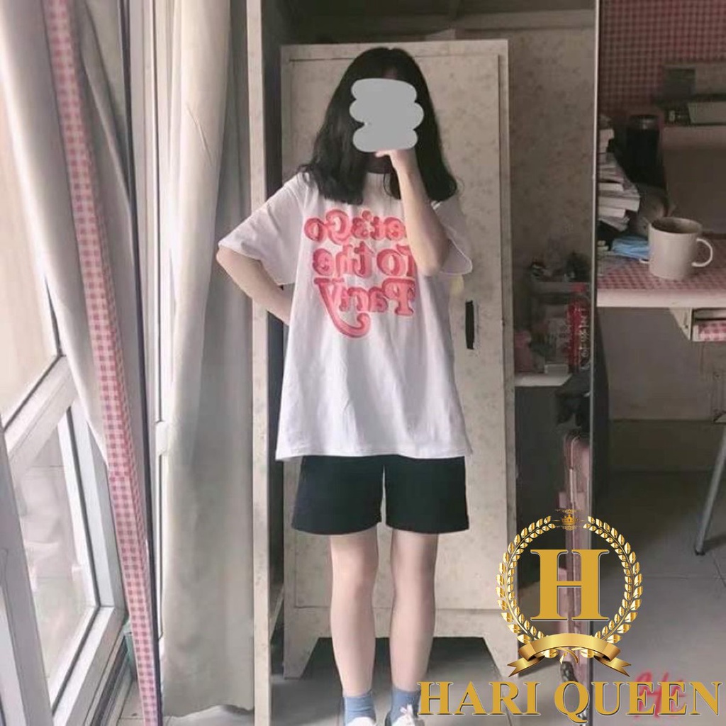 Sét áo phông Party + quần đùi đen trơn HARIQUEEN