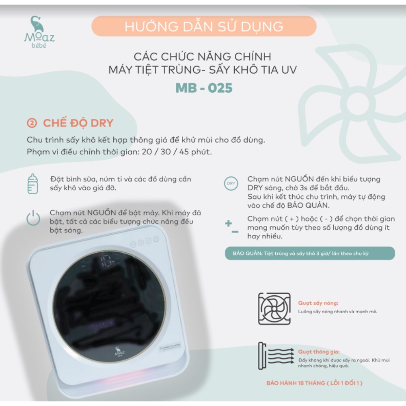 Máy tiệt trùng bình sữa, máy tiệt trùng sấy khô tia UV-C Moaz Bebe MB-025