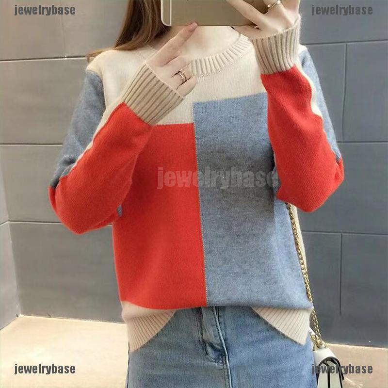 Áo Len Tay Dài Cổ Tròn Màu Sắc Tương Phản Thời Trang Cho Nữ | BigBuy360 - bigbuy360.vn