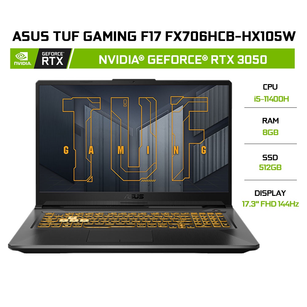 [ELBAU7 giảm 7%] Laptop ASUS TUF Gaming F17 FX706HCB-HX105W i5-11400H | 8GB | 512GB | RTX™ 3050 | 17.3'