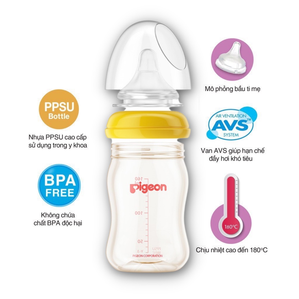 Bình sữa Pigeon Softouch cổ rộng dung tích 160ml và 240ml-PPSU