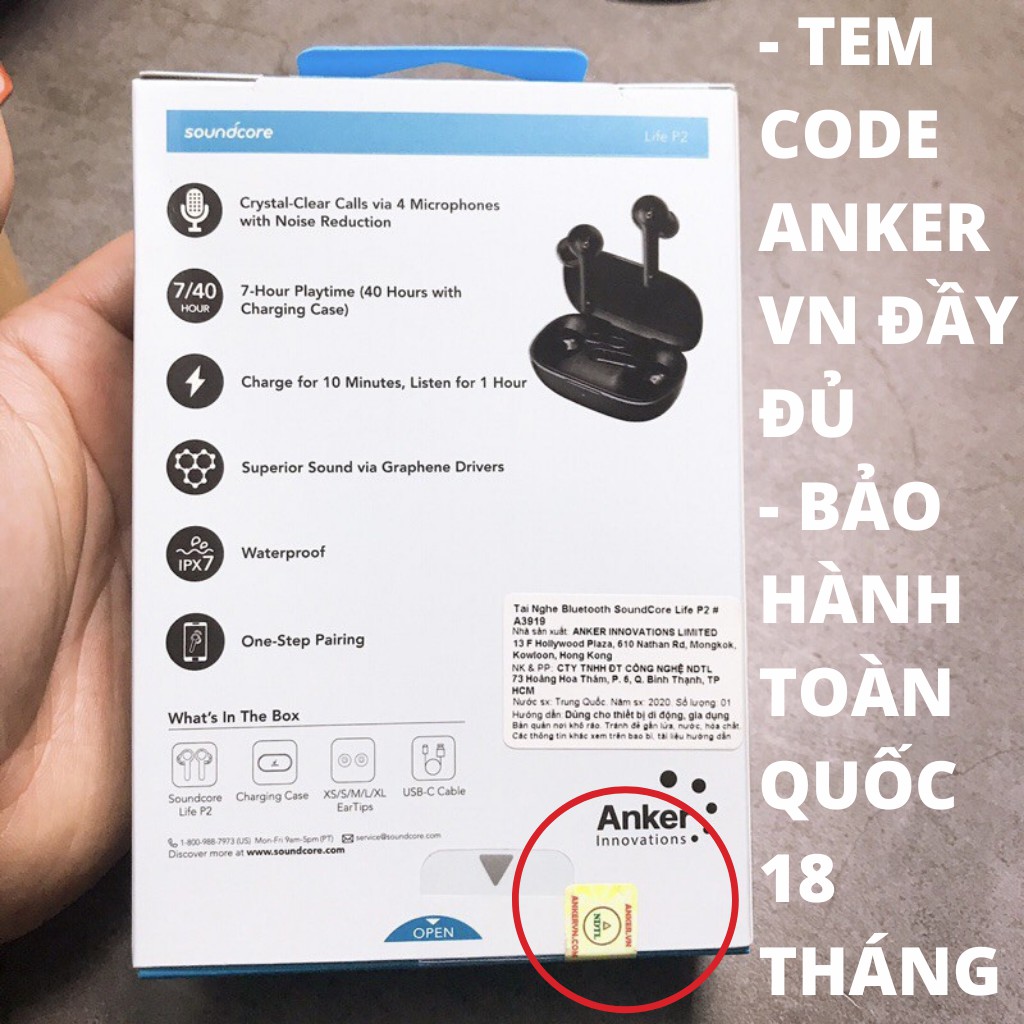 Tai nghe bluetooth TWS SOUNDCORE Life P2 - Anker A3919 chính hãng bảo hành 18 tháng