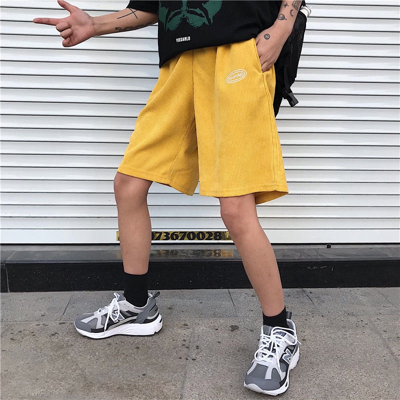 Quần Short Vải Nhung Kẻ Ống Suông Rộng Thời Trang Unisex