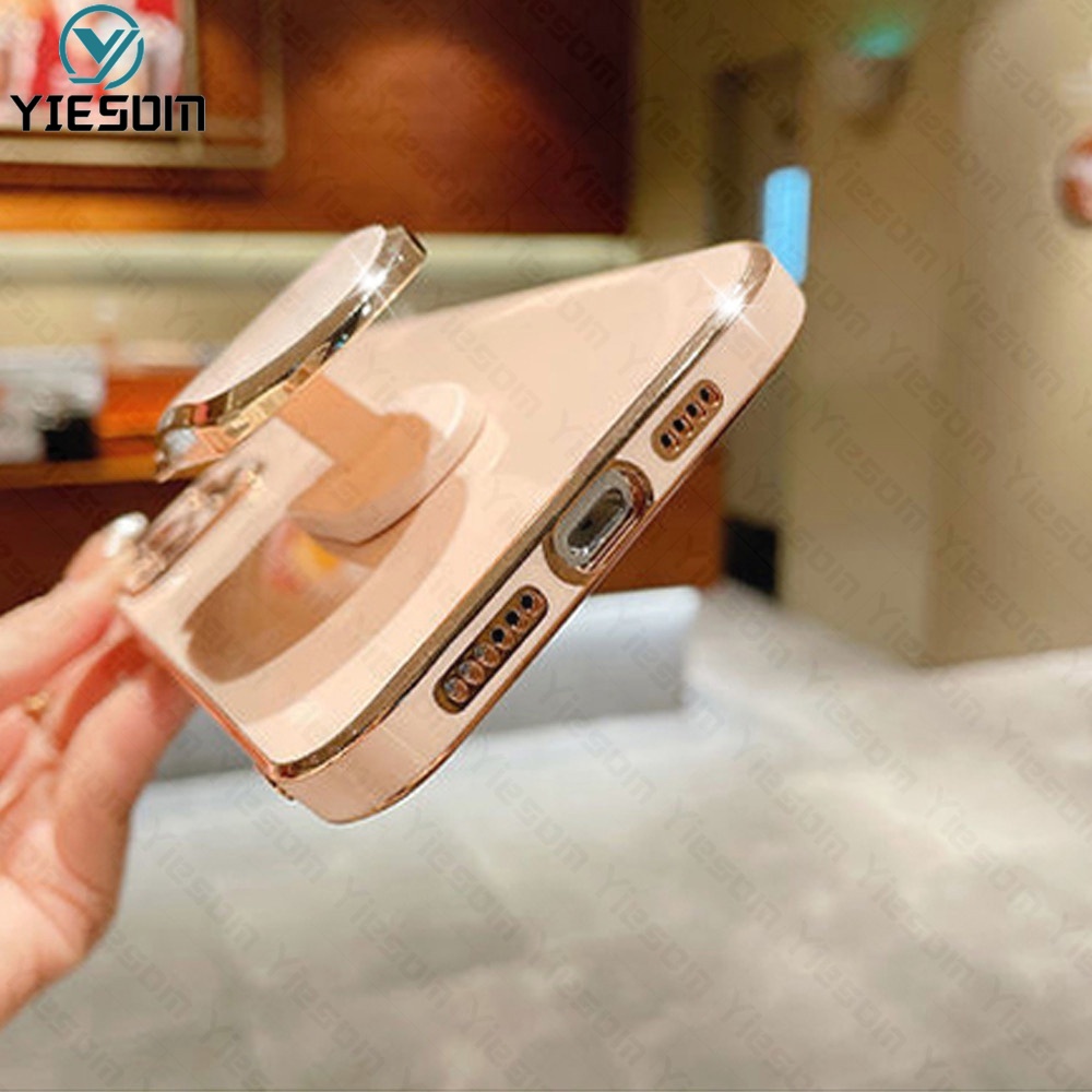 Ốp Điện Thoại Silicon Mềm Có Giá Đỡ Hình Vuông Mạ Màu Hoạt Hình Cho Samsung Galaxy S22 S21 Ultra S22 Plus S21 FE S21+