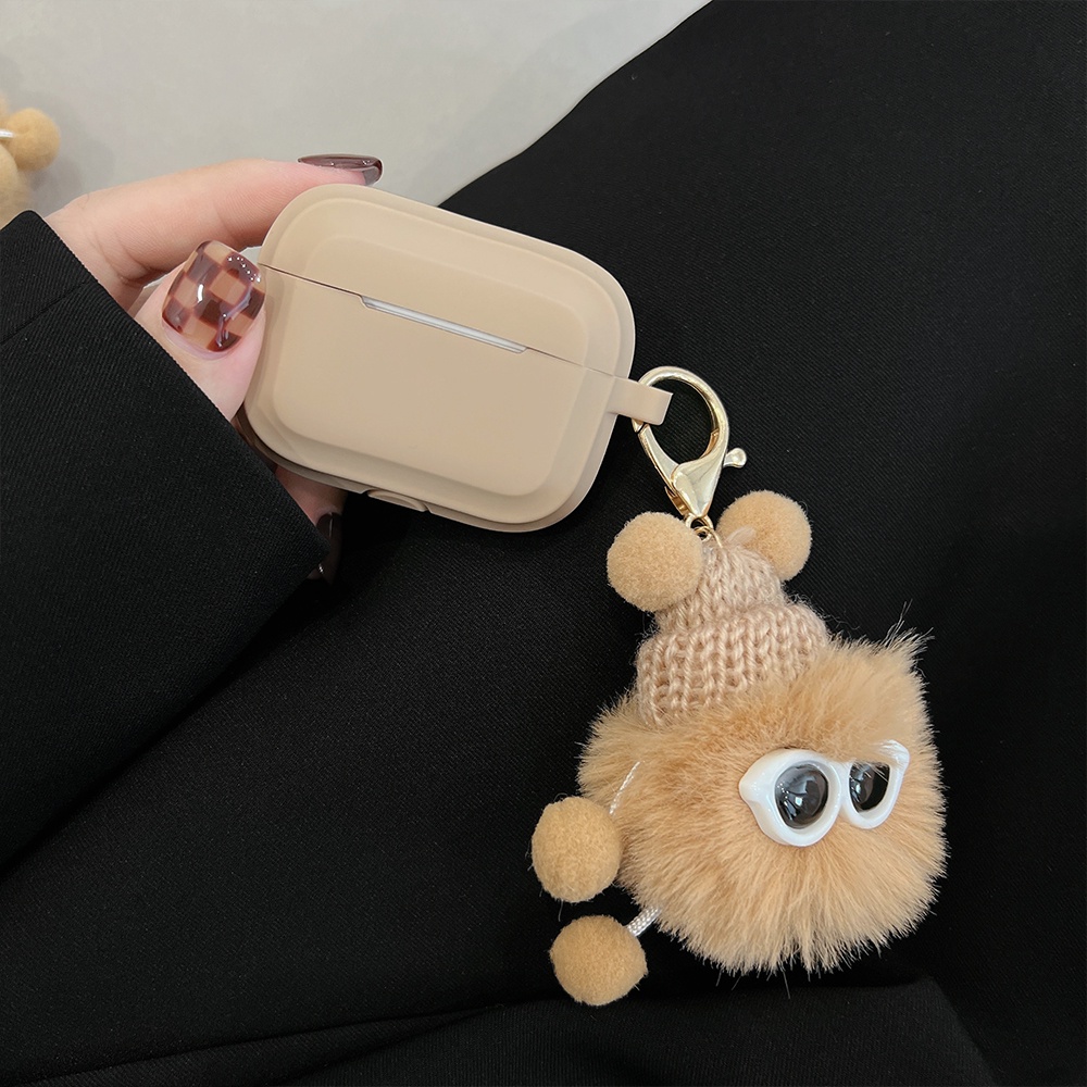 Vỏ bảo vệ hộp sạc tai nghe Airpods 1 2 pro hình gấu khaki bằng TPU xinh xắn kèm móc khóa
