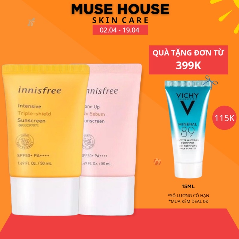 Kem Chống Nắng Innisfree Triple Shield , Long Lasting , No sebum tone up - Muse House