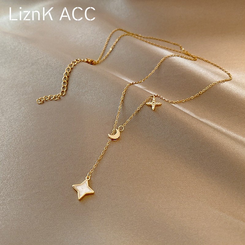 Vòng cổ Thép Titan Mặt Hình Ngôi Sao Và Mặt Trăng Phong Cách Hàn Quốc Cho Nữ