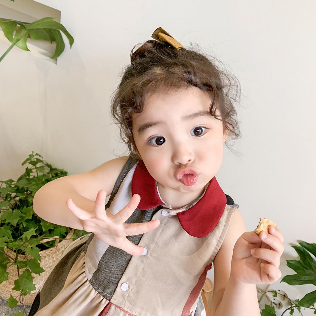 Đầm Không Tay Họa Tiết Sọc Caro Phong Cách Hàn Quốc Cho Bé Gái