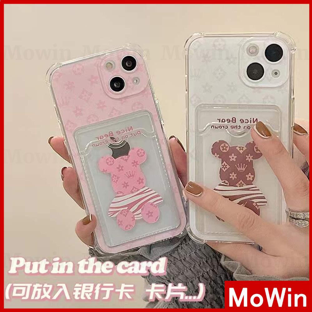 Ốp điện thoại silicon dẻo chống sốc có ngăn đựng thẻ in hình gấu iPhone 13/12/11 Pro Max XS Max XR X 8/7 Plus SE 2020