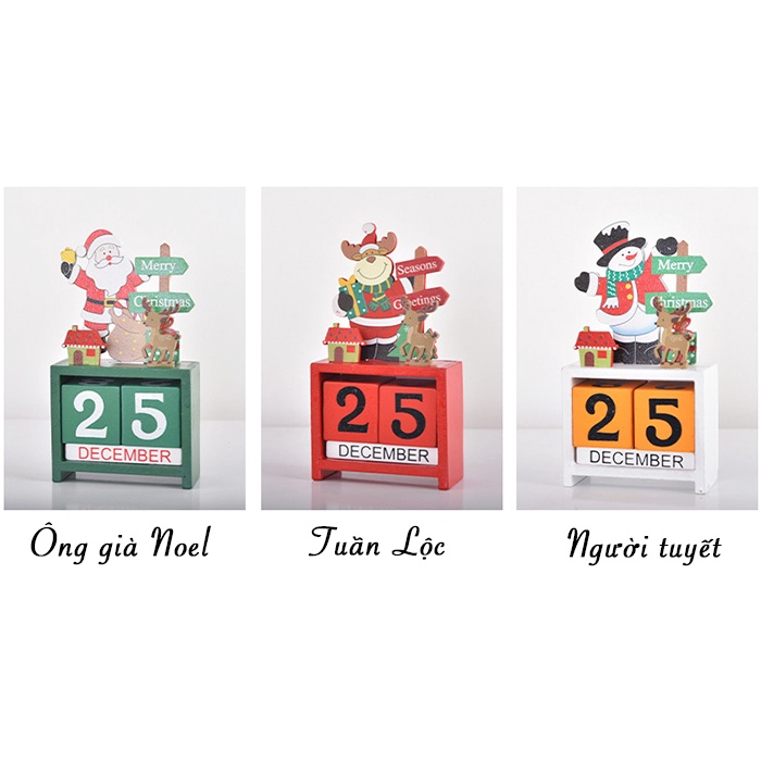 Lịch gỗ giáng sinh để bàn người tuyết VPP Tuệ Minh, tuần lộc Noel quà tặng dễ thương