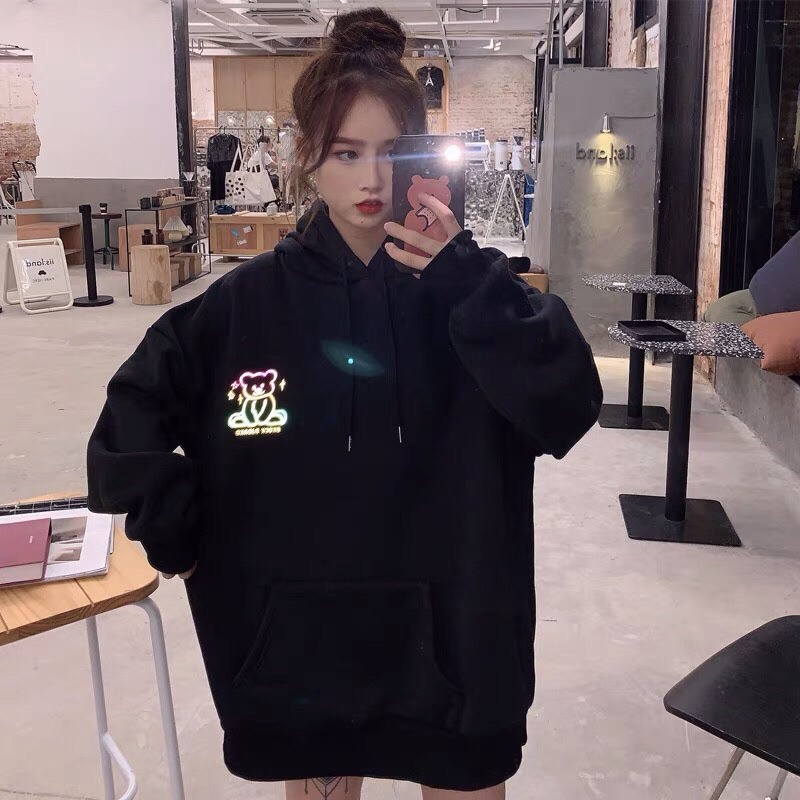 Áo Hoodie Purbosso Form Rộng Nữ [FREESHIP]  Sweater nỉ tay bồng oversize màu be bánh bèo tiểu thư Ulzzang