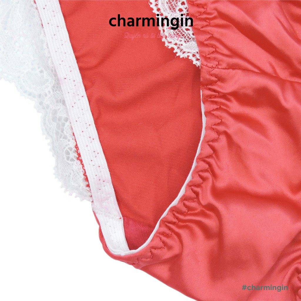 Quần lót satin lụa bóng viền ren nơ sang trọng size M - QLST0028