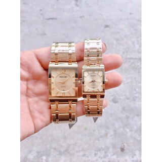 Đồng Hồ Cặp Đôi Nam Nữ Halei Vuông Utimate Full Gold Siêu Thời Thượng