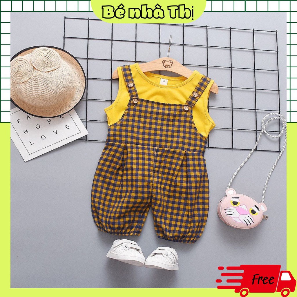 Bộ yếm bé gái hai chi tiết kẻ caro cotton mềm mát BC03 - BÉ NHÀ THỊ