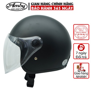 Mũ Bảo Hiểm 3 4 đầu Amby Helmet có kính dài che cả mặt