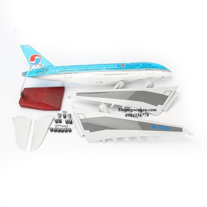 Mô hình máy bay tĩnh A380 Korean Air 47cm có bánh xe và đèn led