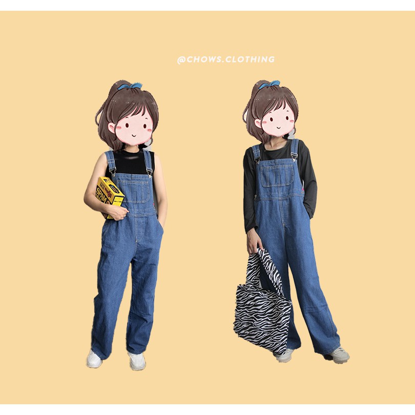 Quần yếm jeans Quảng Châu ống rộng form dài siêu tôn dáng | BigBuy360 - bigbuy360.vn