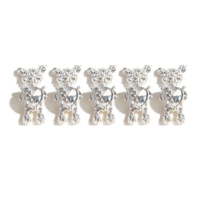 Set 5 Phụ Kiện Trang Trí Móng Tay Hình Gấu 3D Bằng Hợp Kim Xinh Xắn