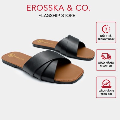Erosska - Dép nữ thời trang đế bằng Erosska quai ngang màu đen ver 2 _ DE051