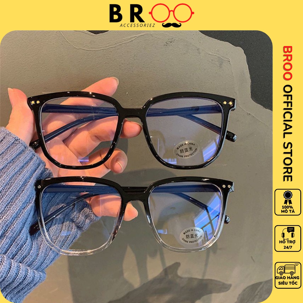 Kính giả cận nam nữ BROO mắt vuông chữ nhật unisex, gọng kính nhỏ không độ hai chấm Hàn Quốc