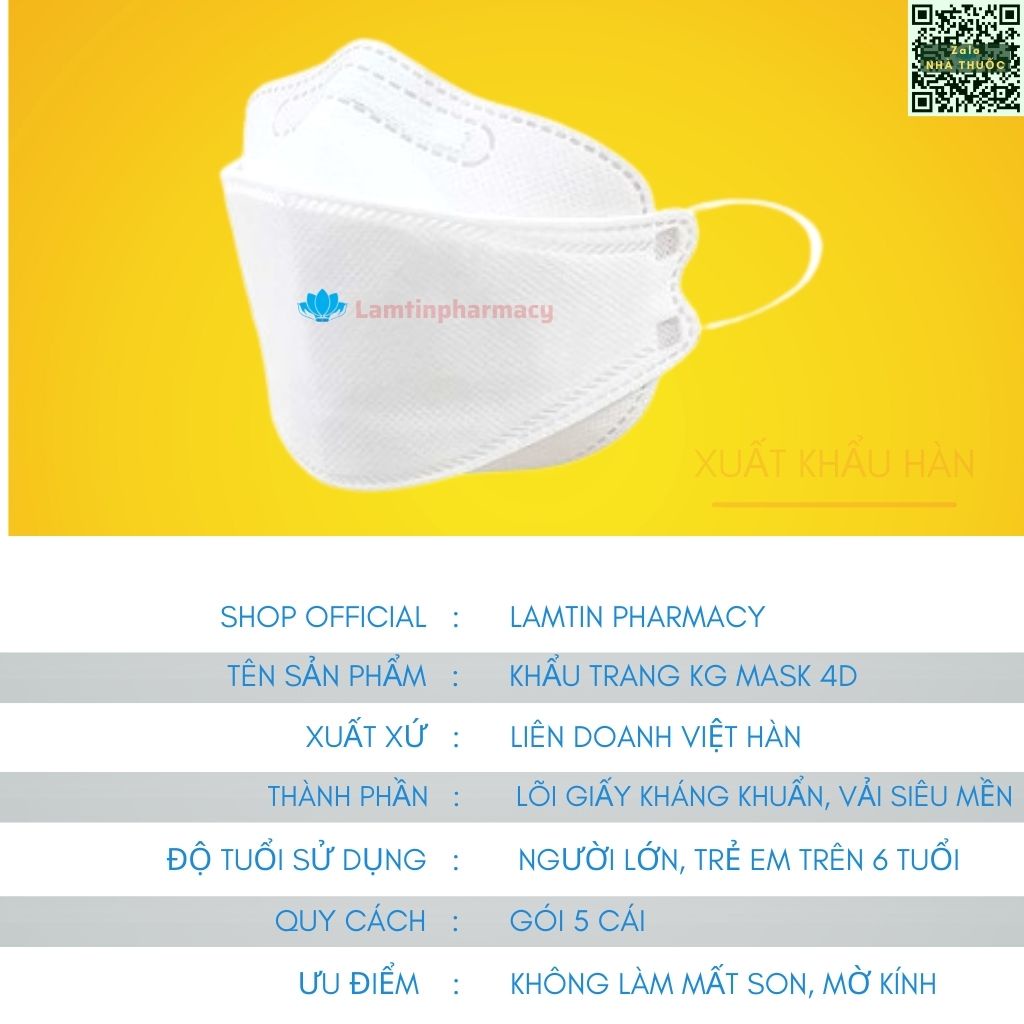 Khẩu trang y tế 3D KG 94 mask việt nam - hàn quốc, chống giọt bắt, không mờ kính,  nhòe son( tặng quà chất ) ( set 5cái)