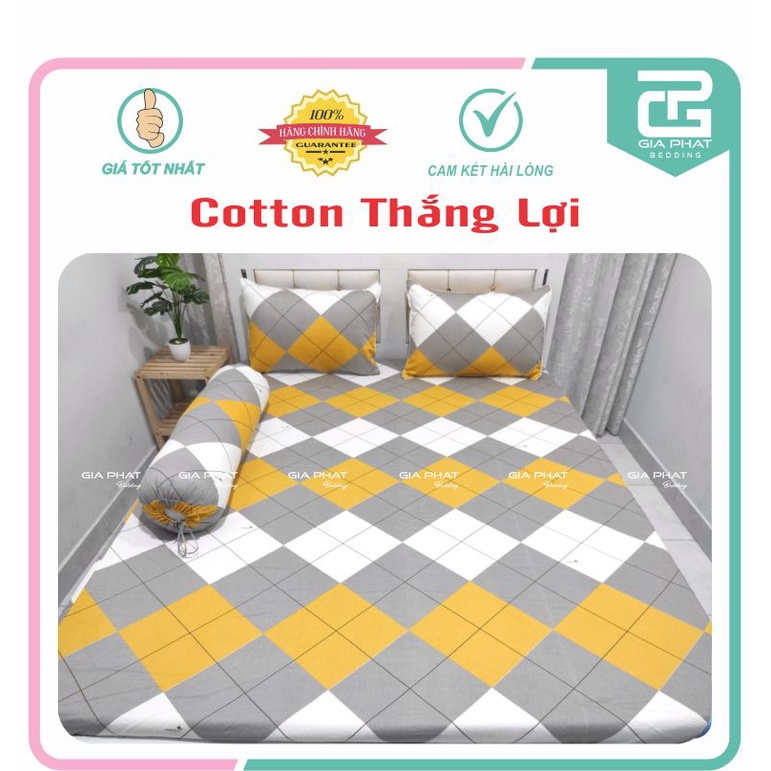 Bộ ga gối Thắng Lợi {4 món}100% Cotton chuẩn logo họa tiết Tứ Giác