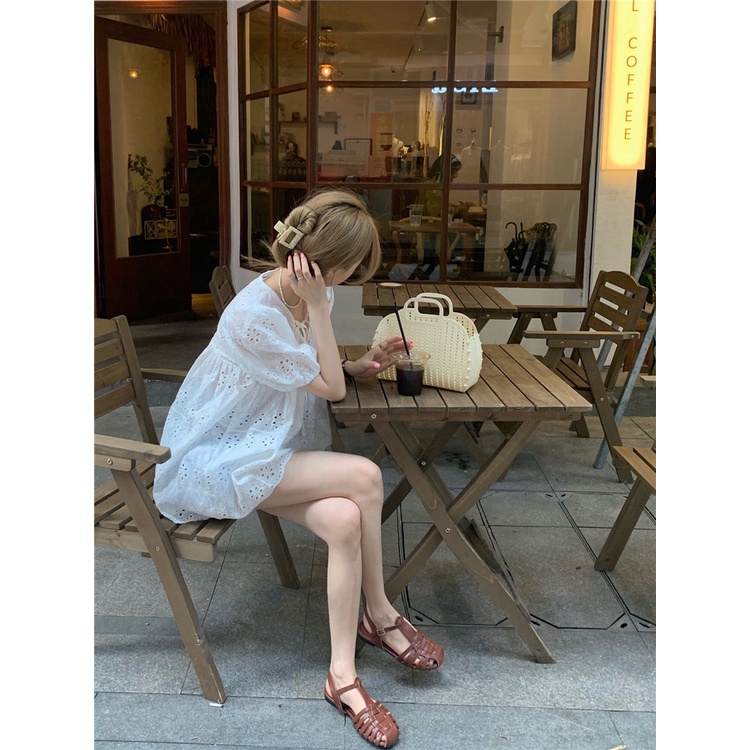 Áo Sơ Mi Trắng Tay Ngắn Phồng Dáng Rộng Phối Ren Thời Trang Mùa Hè Pháp Thanh Lịch