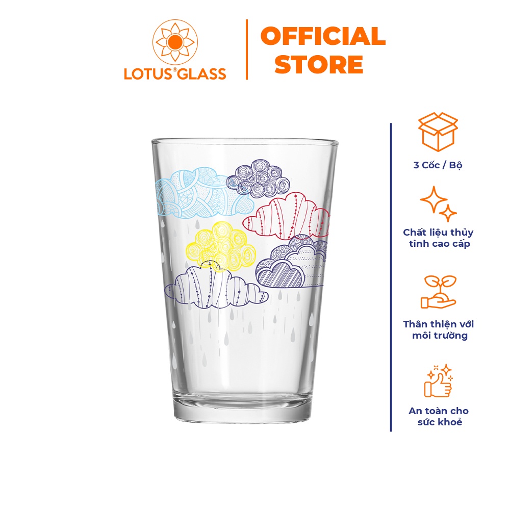 Bộ 3,4 cốc côn cao thủy tinh LOTUS GLASS VTC501 trong suốt cao cấp, an toàn, dùng để uống nước ép, sinh tố, sữa