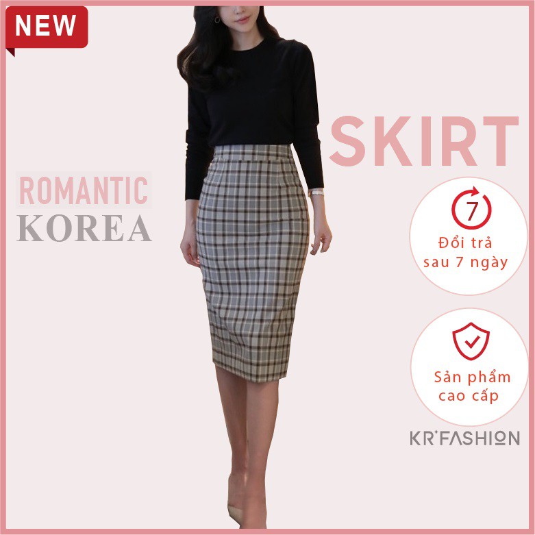 Chân váy sọc caro dài đẹp thanh lịch (CAO CẤP only KR)  KRFASHION chân váy công sở kẻ sọc dài caro Hàn Quốc đẹp SK102