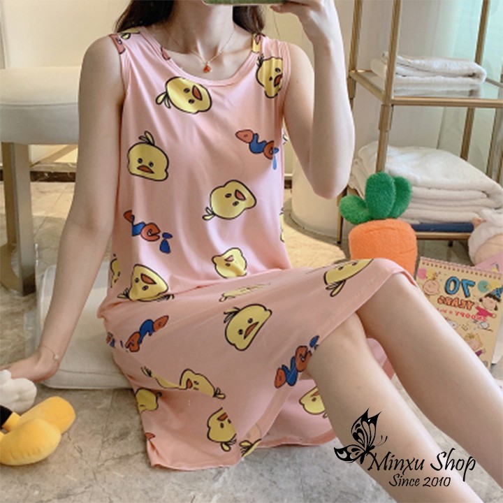 Váy Ngủ Đầm Ngủ Mặc Nhà Cotton Dáng Suông Sát Nách Minxu Shop - Mềm, Nhẹ - Thoải Mái - Phong Cách Hàn Quốc (Mã ST)