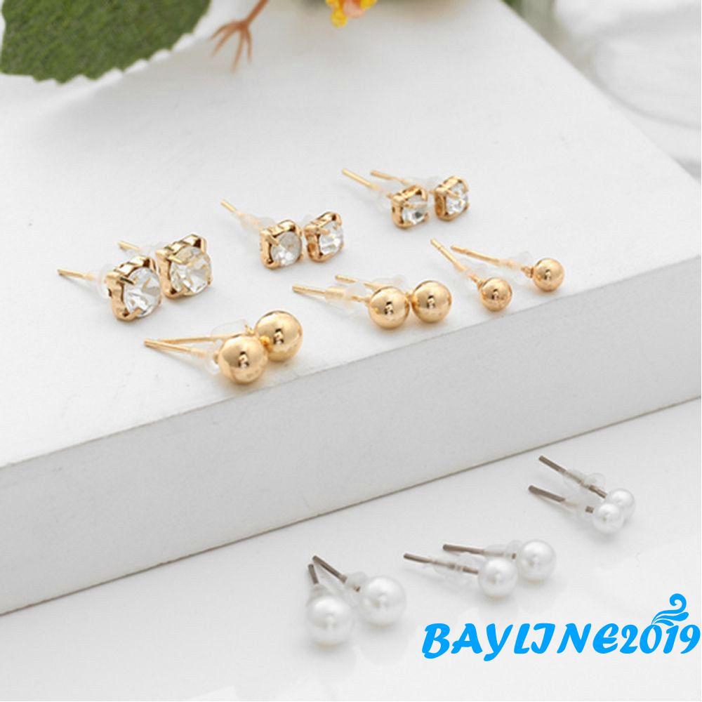 Set 9 đôi khuyên tai đính đá và ngọc trai thời trang thanh lịch dành cho nữ