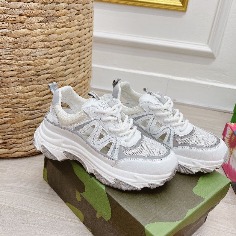 HJm(ẢNH THẬT) Giày Thể Thao Pha Lưới Cắt Thoáng Chân Đế 4p Da Mềm Êm Fullbox Cao Cấp